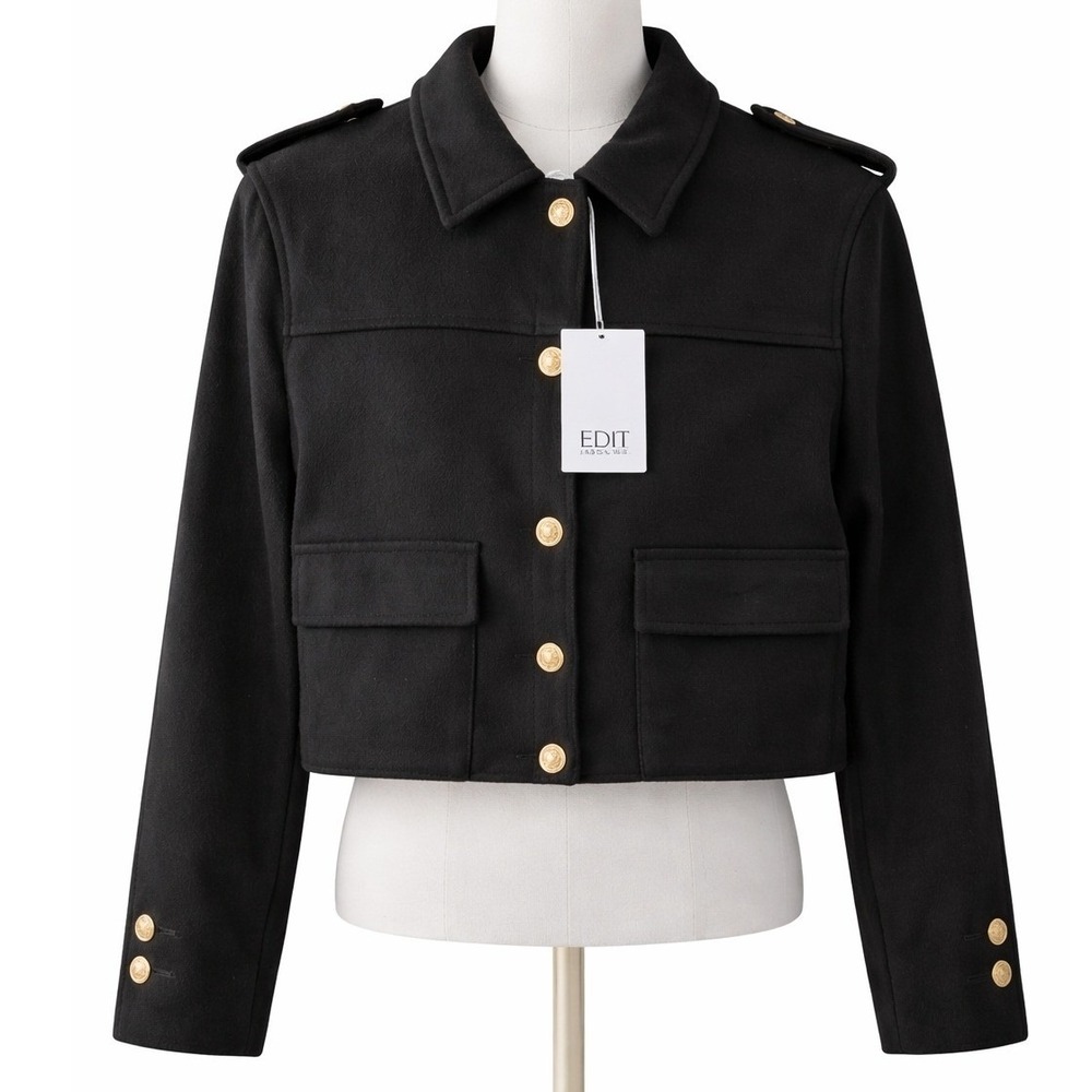 EDIT Jason Wu Womens Black Cropped Military Jacket Gold Buttons JE442007 Size 10 - Picture 1 of 7